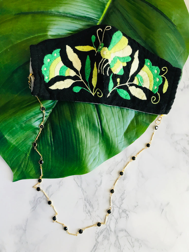 Black Crystal Glasses Necklace