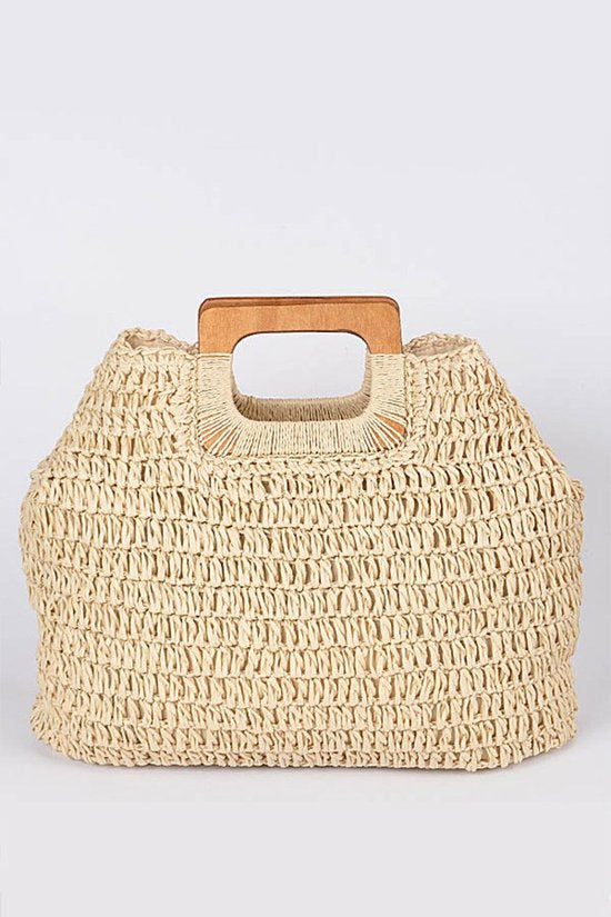 Straw Handbag with Wooden Handle