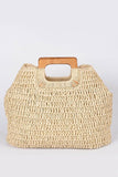 Straw Handbag with Wooden Handle