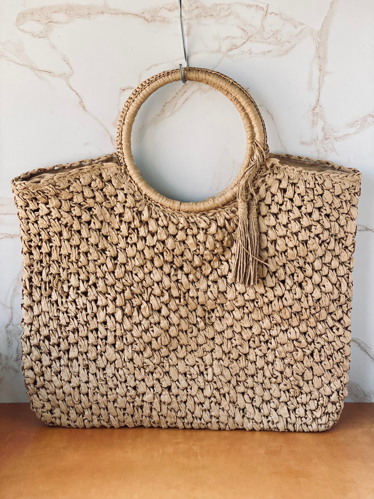 Straw Handbag with Tassel