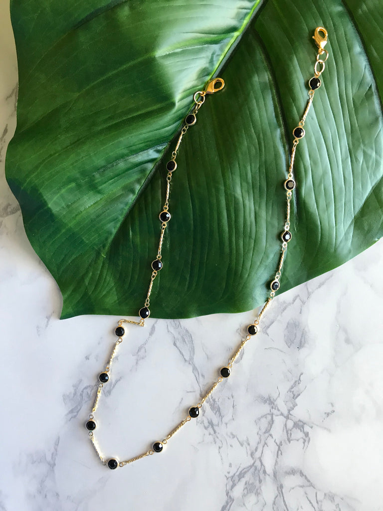 Black Crystal Glasses Necklace