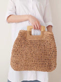 Straw Handbag with Wooden Handle