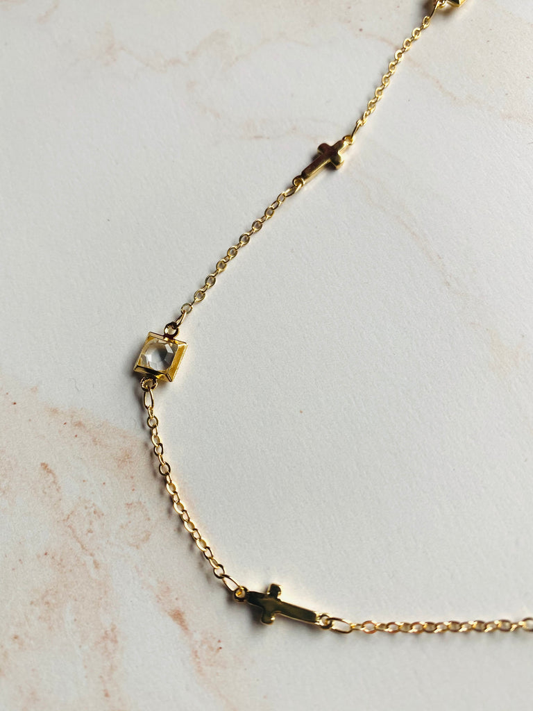 Crystal + Cross Glasses Necklace