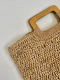 Straw Handbag with Wooden Handle
