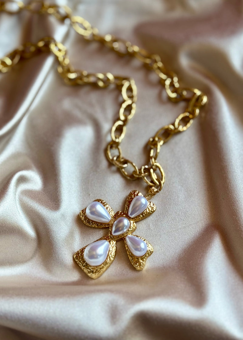 Madonna Cross Pearl Necklace