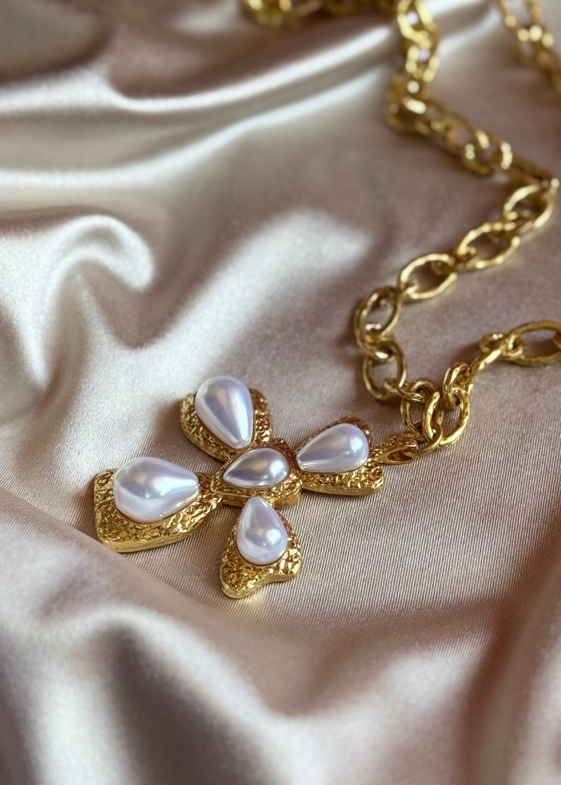 Madonna Cross Pearl Necklace