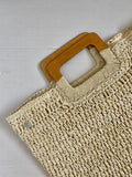 Straw Handbag with Wooden Handle